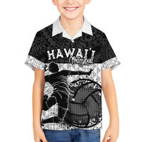 Custom Hawaii Volleyball-Kakau Motif Grayscale Color Family Matching Off The Shoulder Long Sleeve Dress and Hawaiian Shirt