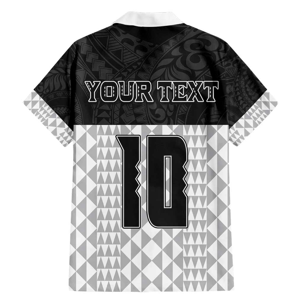 Custom Hawaii Volleyball-Kakau Motif Grayscale Color Family Matching Off Shoulder Maxi Dress and Hawaiian Shirt