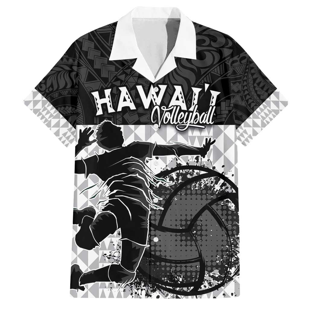 Custom Hawaii Volleyball-Kakau Motif Grayscale Color Family Matching Summer Maxi Dress and Hawaiian Shirt
