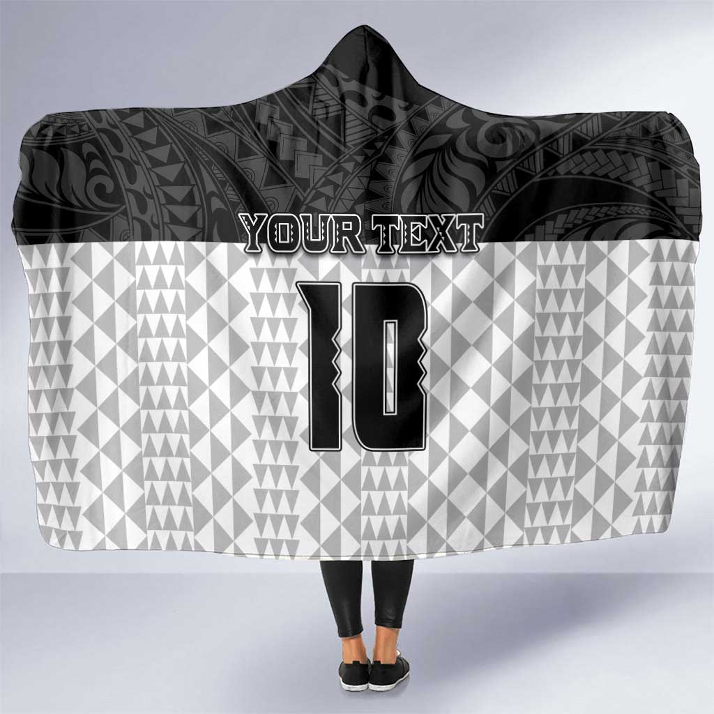 Custom Hawaii Volleyball-Kakau Motif Grayscale Color Hooded Blanket LT03 One Size Black - Polynesian Pride