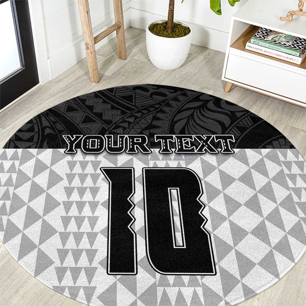 Custom Hawaii Volleyball-Kakau Motif Grayscale Color Round Carpet LT03 Black - Polynesian Pride
