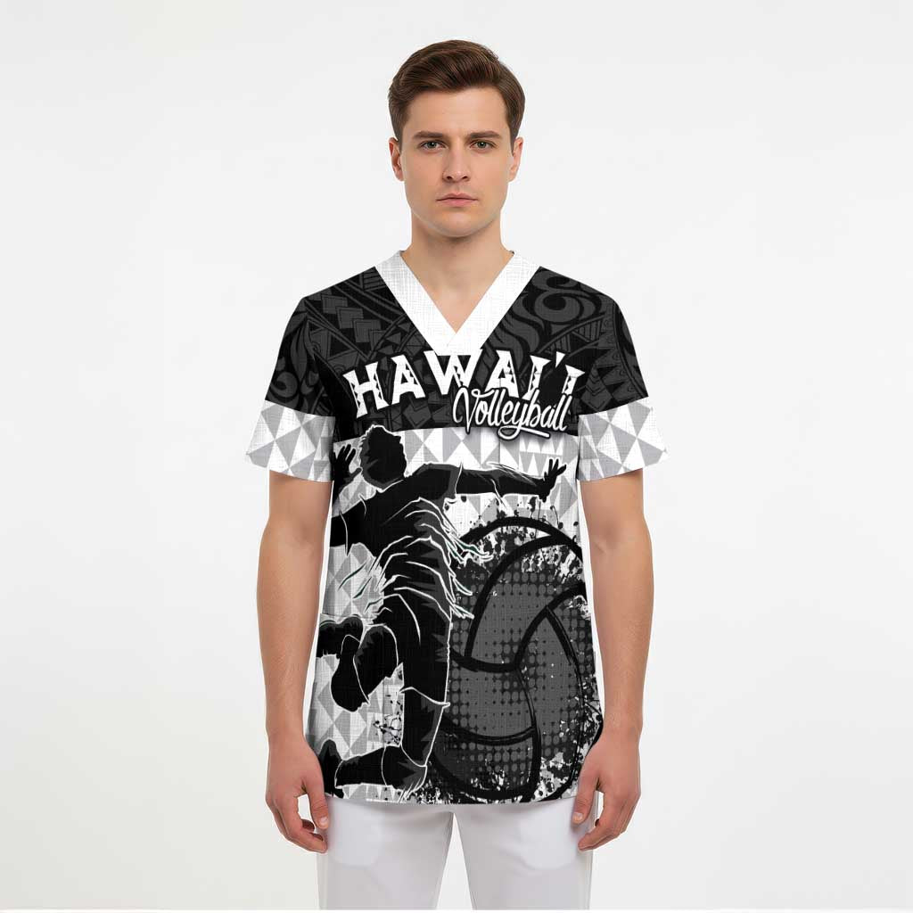 Custom Hawaii Volleyball-Kakau Motif Grayscale Color Scrub Top - Polynesian Pride