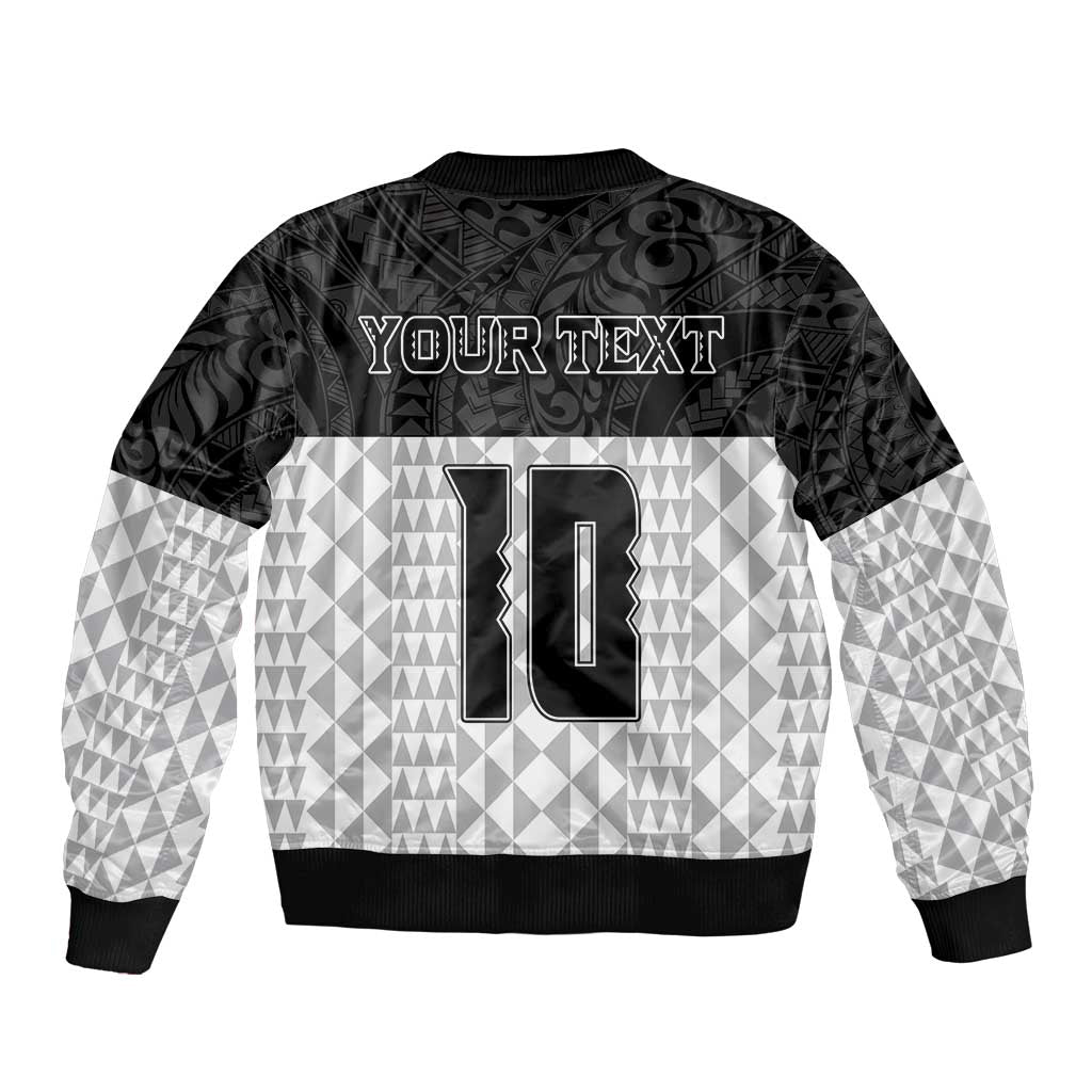 Custom Hawaii Volleyball-Kakau Motif Grayscale Color Sleeve Zip Bomber Jacket