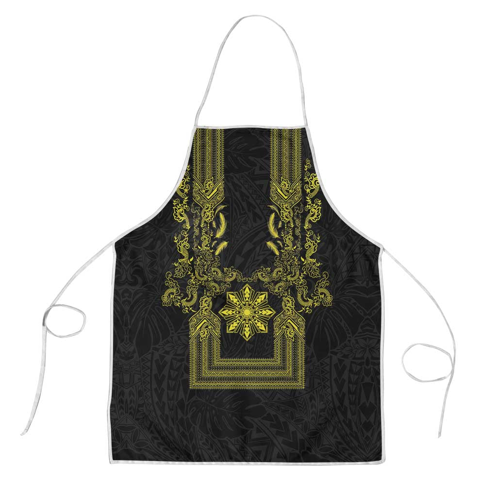 Philippines Barong Style Apron with Polynesian Art and Leaf Motif Black-Gold Color LT03 Black - Polynesian Pride