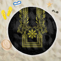 Philippines Barong Style Beach Blanket with Polynesian Art and Leaf Motif Black-Gold Color LT03 One Size 150cm Black - Polynesian Pride