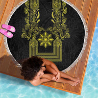 Philippines Barong Style Beach Blanket with Polynesian Art and Leaf Motif Black-Gold Color LT03 - Polynesian Pride