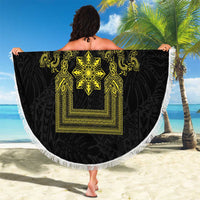 Philippines Barong Style Beach Blanket with Polynesian Art and Leaf Motif Black-Gold Color LT03 - Polynesian Pride