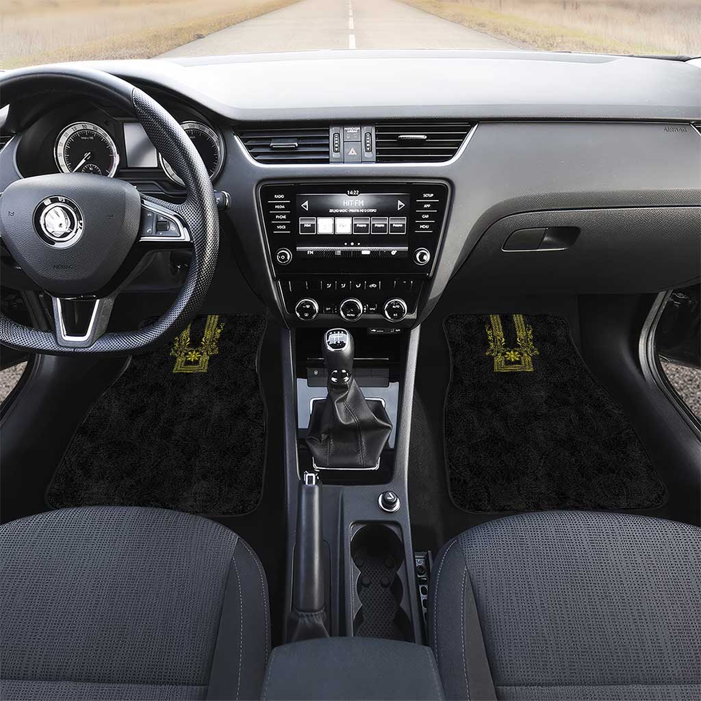 Philippines Barong Style Car Mats with Polynesian Art and Leaf Motif Black-Gold Color LT03 Set 2pcs - Front Black - Polynesian Pride