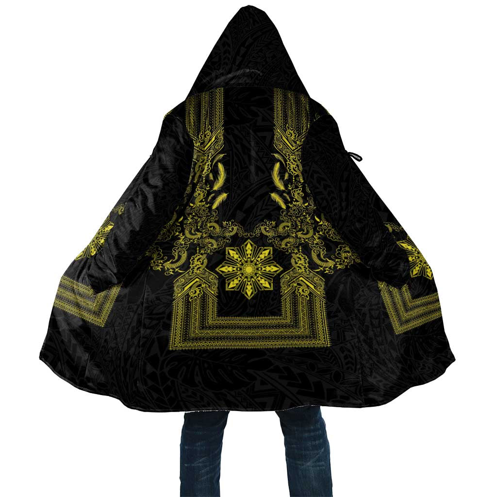 Philippines Barong Style Cloak with Polynesian Art and Leaf Motif Black-Gold Color LT03 Unisex Black - Polynesian Pride