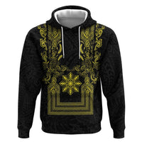 Philippines Barong Style Hoodie with Polynesian Art and Leaf Motif Black-Gold Color LT03 Pullover Hoodie Black - Polynesian Pride