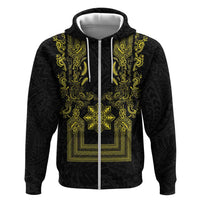 Philippines Barong Style Hoodie with Polynesian Art and Leaf Motif Black-Gold Color LT03 Zip Hoodie Black - Polynesian Pride