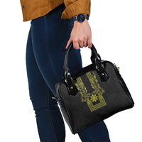 Philippines Barong Style Shoulder Handbag with Polynesian Art and Leaf Motif Black-Gold Color LT03 - Polynesian Pride