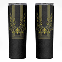 Philippines Barong Style Skinny Tumbler with Polynesian Art and Leaf Motif Black-Gold Color