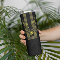 Philippines Barong Style Skinny Tumbler with Polynesian Art and Leaf Motif Black-Gold Color