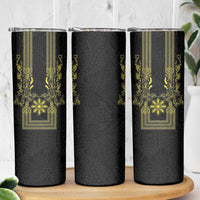 Philippines Barong Style Skinny Tumbler with Polynesian Art and Leaf Motif Black-Gold Color