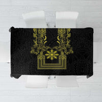 Philippines Barong Style Tablecloth with Polynesian Art and Leaf Motif Black-Gold Color