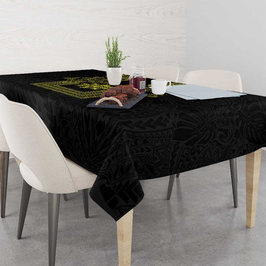 Philippines Barong Style Tablecloth with Polynesian Art and Leaf Motif Black-Gold Color