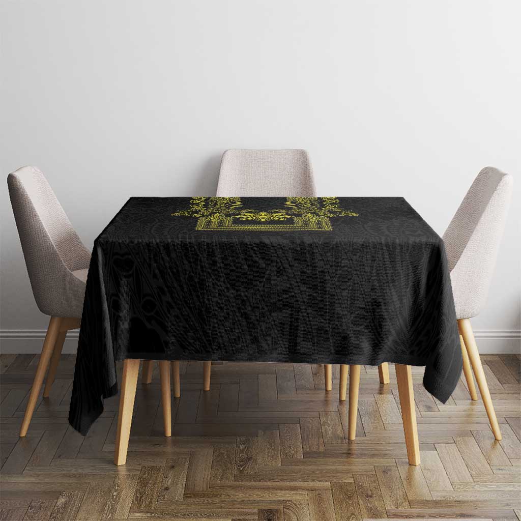 Philippines Barong Style Tablecloth with Polynesian Art and Leaf Motif Black-Gold Color