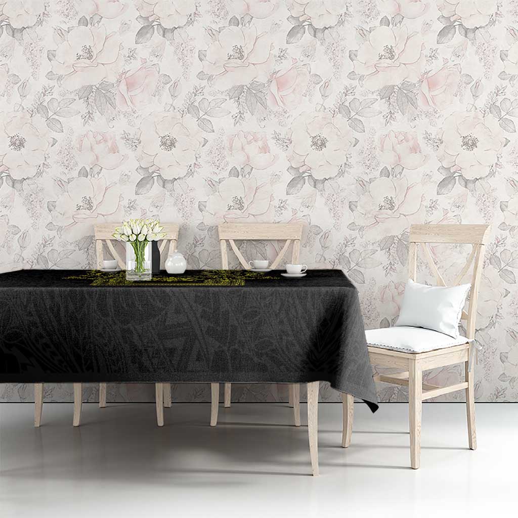 Philippines Barong Style Tablecloth with Polynesian Art and Leaf Motif Black-Gold Color