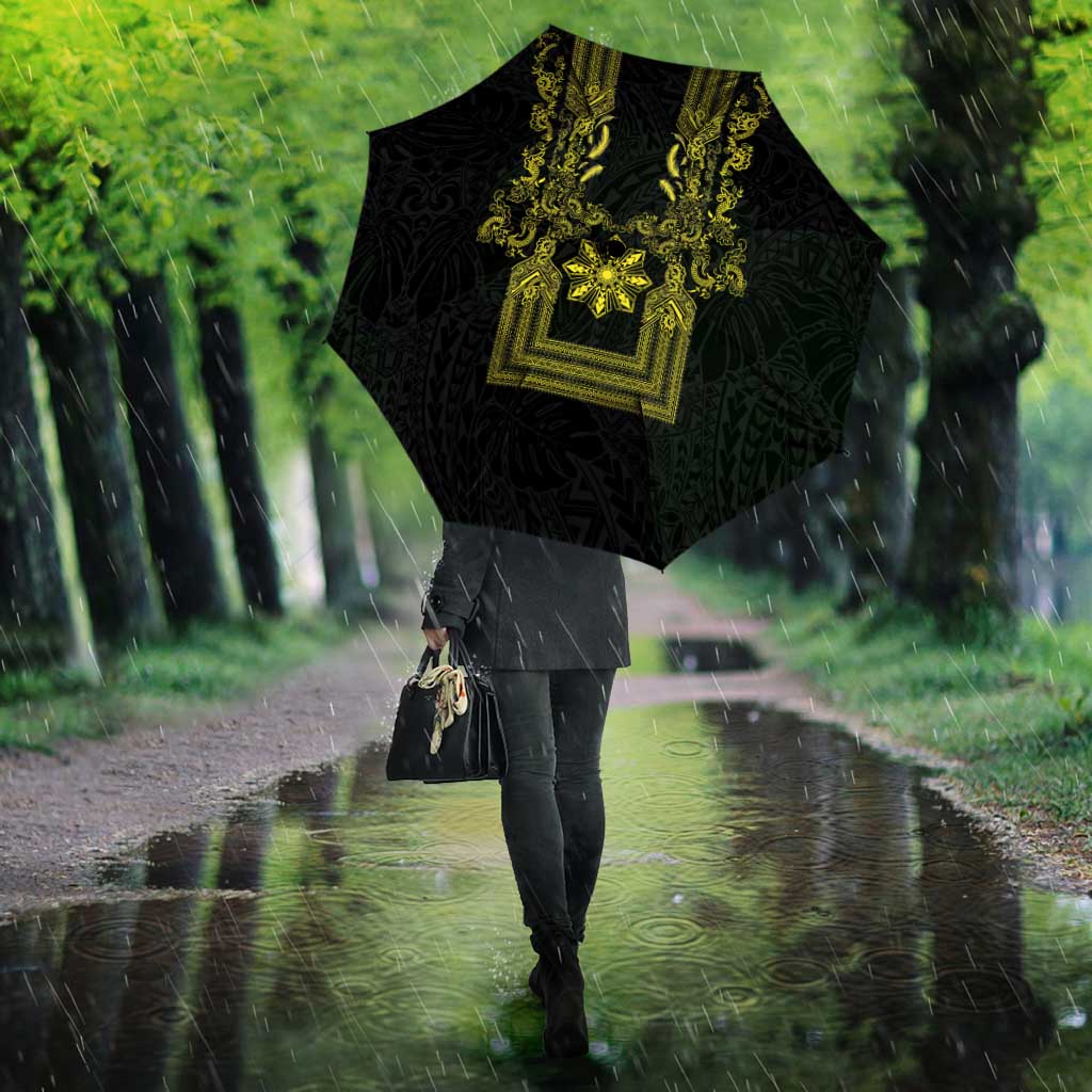 Philippines Barong Style Umbrella with Polynesian Art and Leaf Motif Black-Gold Color LT03 - Polynesian Pride