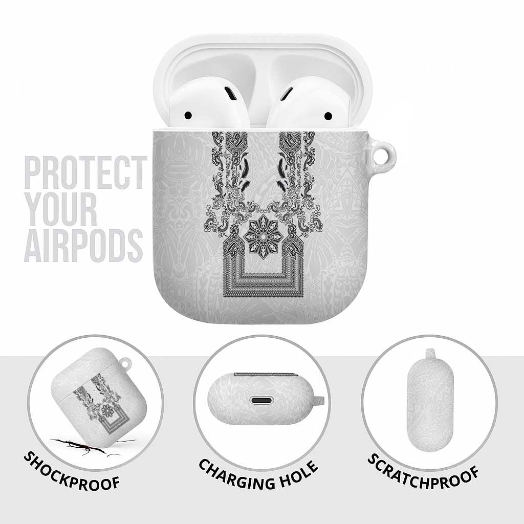 Philippines Barong Style AirPods Case with Polynesian Art and Leaf Motif Black-White Color LT03 - Polynesian Pride