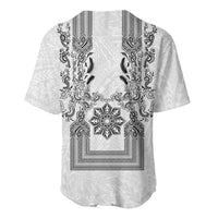 Philippines Barong Style Baseball Jersey with Polynesian Art and Leaf Motif Black-White Color LT03 - Polynesian Pride