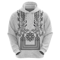 Philippines Barong Style Hoodie with Polynesian Art and Leaf Motif Black-White Color LT03 - Polynesian Pride