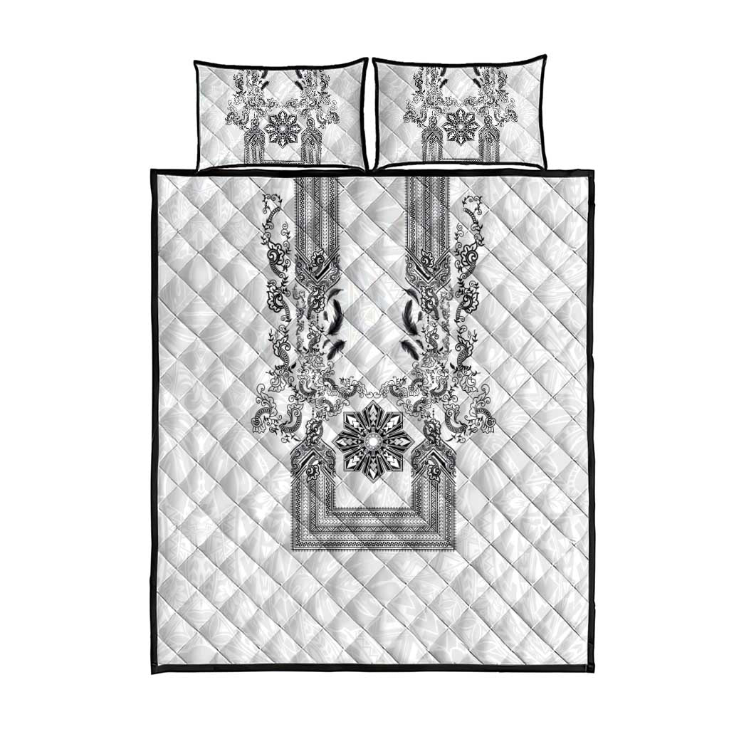 Philippines Barong Style Quilt Bed Set with Polynesian Art and Leaf Motif Black-White Color LT03 - Polynesian Pride
