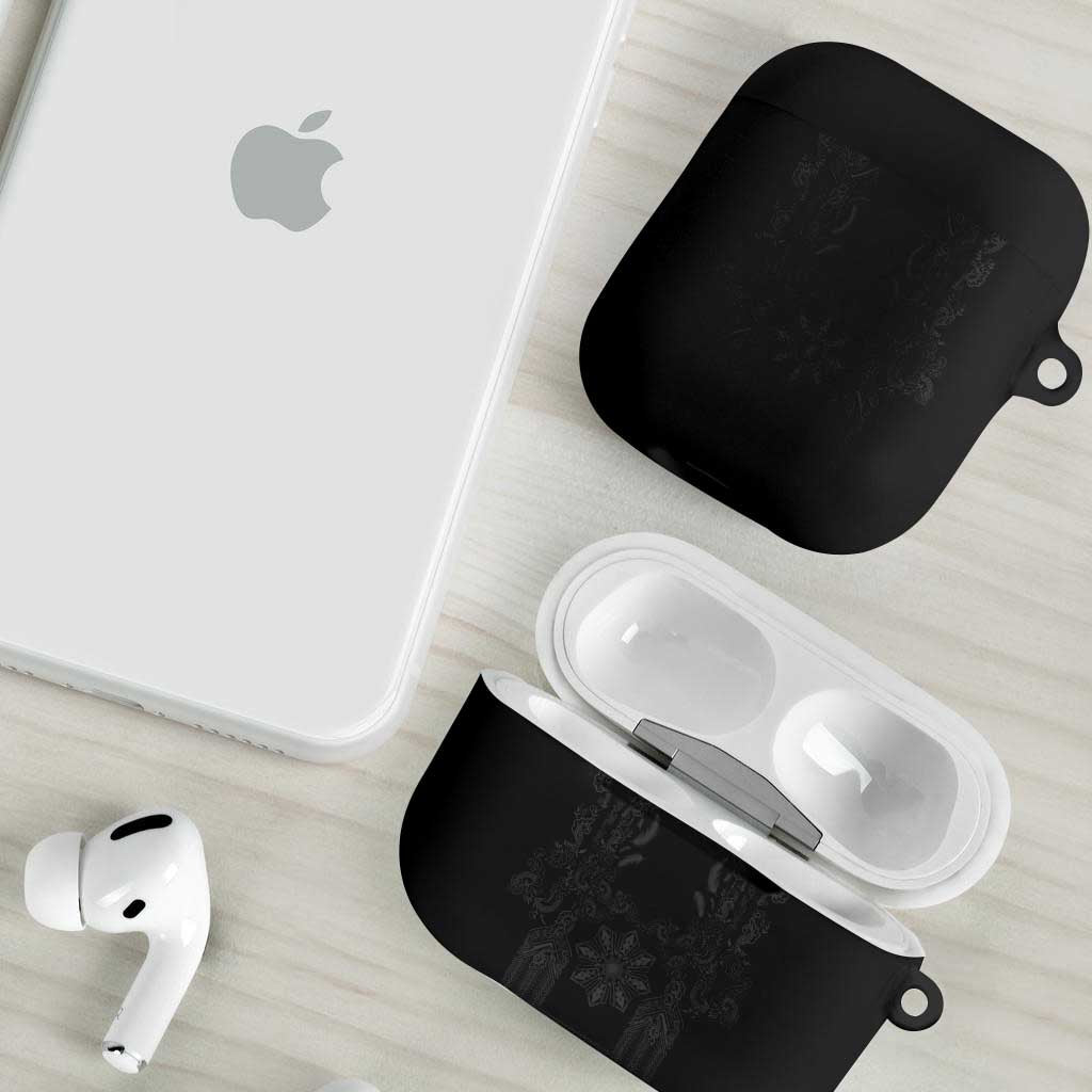 Philippines Barong Style AirPods Case with Polynesian Art and Leaf Motif Black Color LT03 - Polynesian Pride