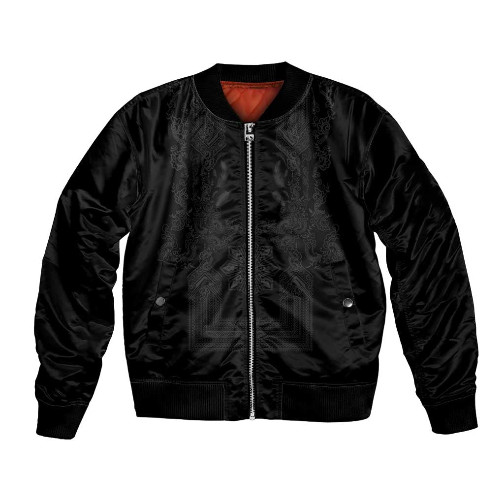 Philippines Barong Style Bomber Jacket with Polynesian Art and Leaf Motif Black Color LT03 Unisex Black - Polynesian Pride