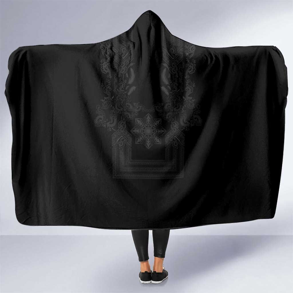 Philippines Barong Style Hooded Blanket with Polynesian Art and Leaf Motif Black Color LT03 One Size Black - Polynesian Pride