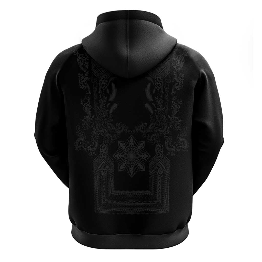 Philippines Barong Style Hoodie with Polynesian Art and Leaf Motif Black Color LT03 - Polynesian Pride