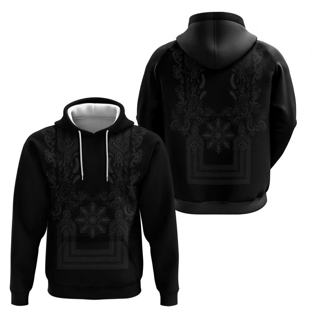 Philippines Barong Style Hoodie with Polynesian Art and Leaf Motif Black Color LT03 - Polynesian Pride
