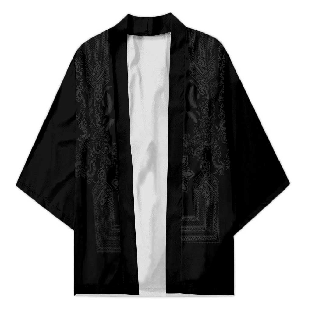 Philippines Barong Style Kimono with Polynesian Art and Leaf Motif Black Color LT03 Unisex Black - Polynesian Pride