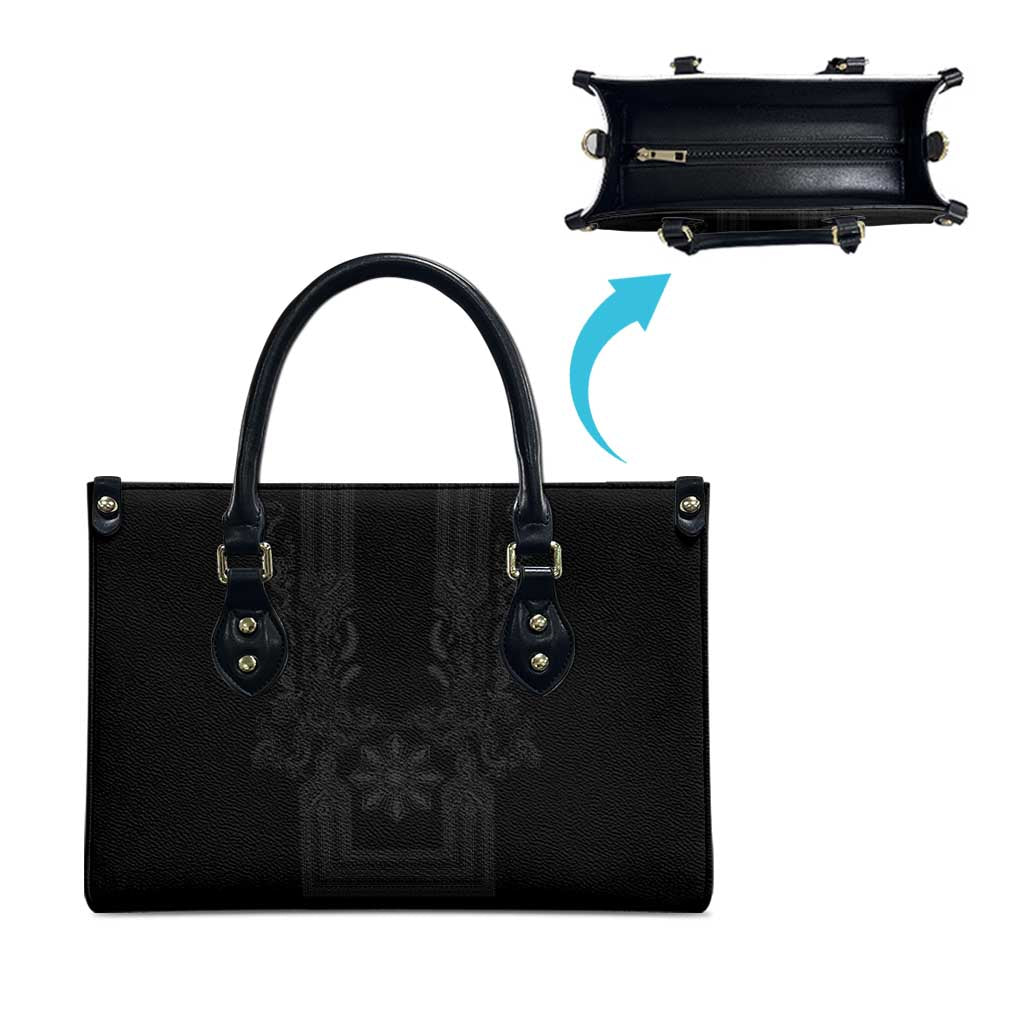 Philippines Barong Style Leather Bag with Polynesian Art and Leaf Motif Black Color LT03 - Polynesian Pride