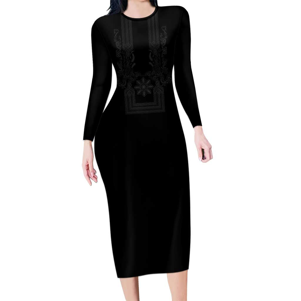 bodycon dress philippines Barong Style Long Sleeve with Polynesian Art and Leaf Motif Black Color Adrianna Papell 40472 Godet engaut14417 color:Emerald Green