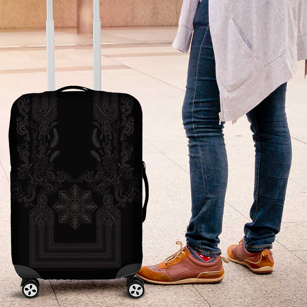 Philippines Barong Style Luggage Cover with Polynesian Art and Leaf Motif Black Color LT03 Black - Polynesian Pride