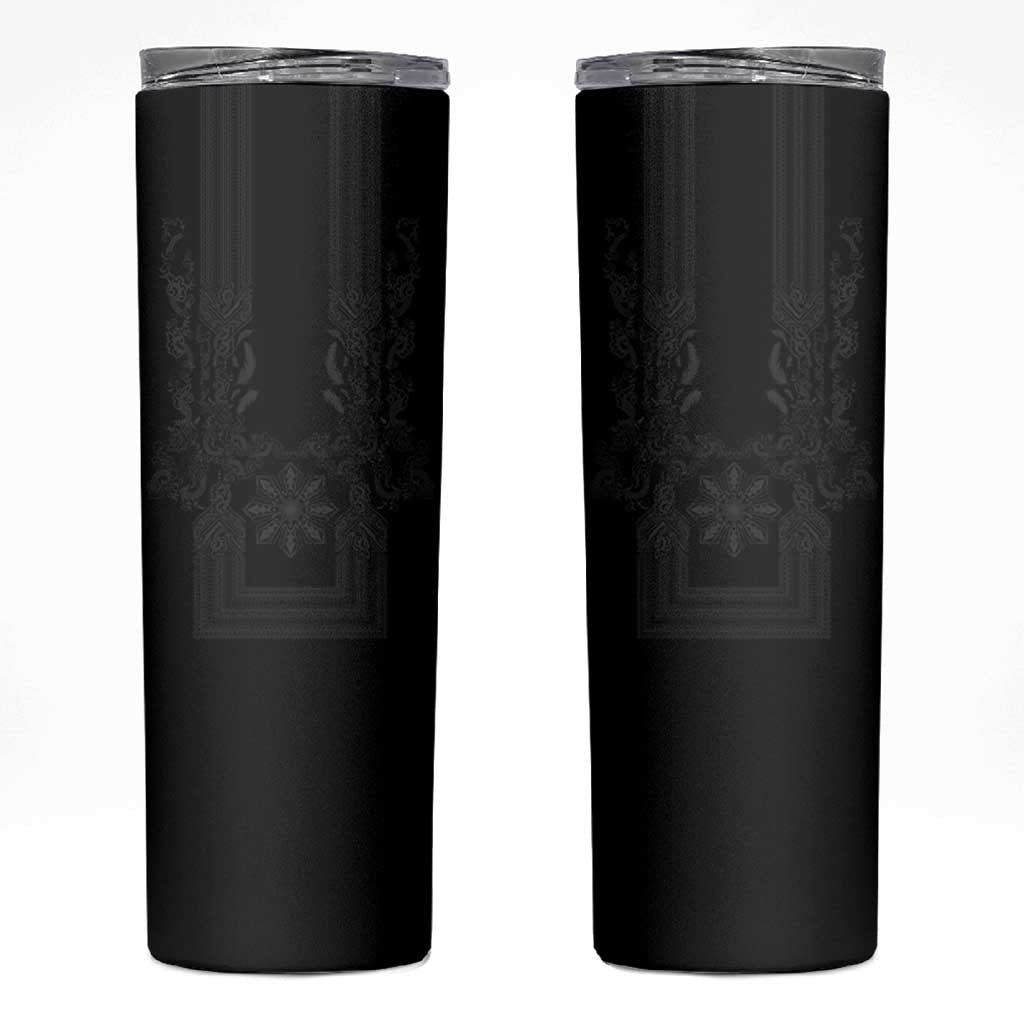 Philippines Barong Style Skinny Tumbler with Polynesian Art and Leaf Motif Black Color LT03 Black - Polynesian Pride
