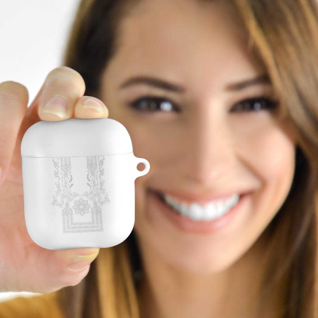 Philippines Barong Style AirPods Case with Polynesian Art and Leaf Motif White Color LT03 - Polynesian Pride