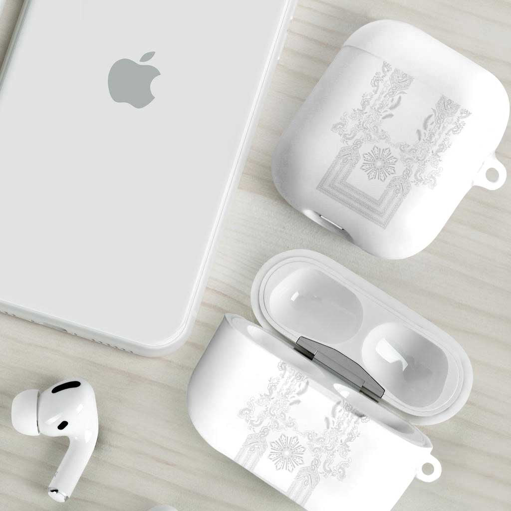 Philippines Barong Style AirPods Case with Polynesian Art and Leaf Motif White Color LT03 - Polynesian Pride