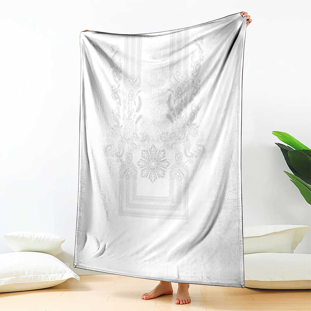 Philippines Barong Style Blanket with Polynesian Art and Leaf Motif White Color LT03 - Polynesian Pride