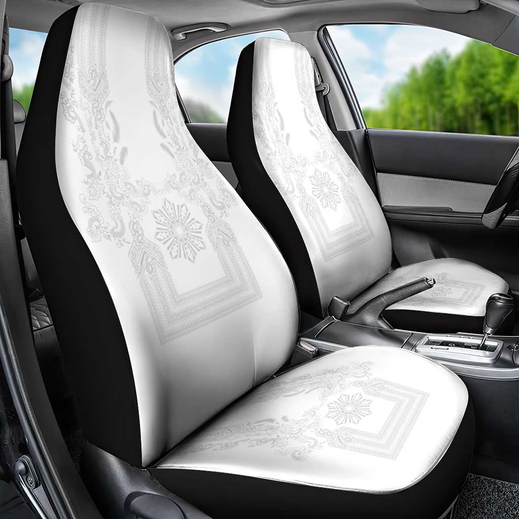 Philippines Barong Style Car Seat Cover with Polynesian Art and Leaf Motif White Color LT03 - Polynesian Pride