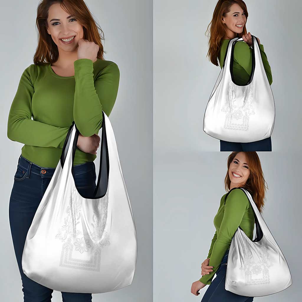 Philippines Barong Style Grocery Bag with Polynesian Art and Leaf Motif White Color LT03 - Polynesian Pride