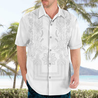 Philippines Barong Style Hawaiian Shirt with Polynesian Art and Leaf Motif White Color LT03 - Polynesian Pride