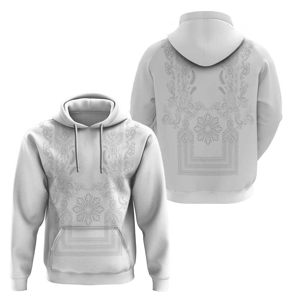 Philippines Barong Style Hoodie with Polynesian Art and Leaf Motif White Color LT03 - Polynesian Pride