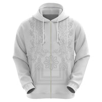 Philippines Barong Style Hoodie with Polynesian Art and Leaf Motif White Color LT03 - Polynesian Pride