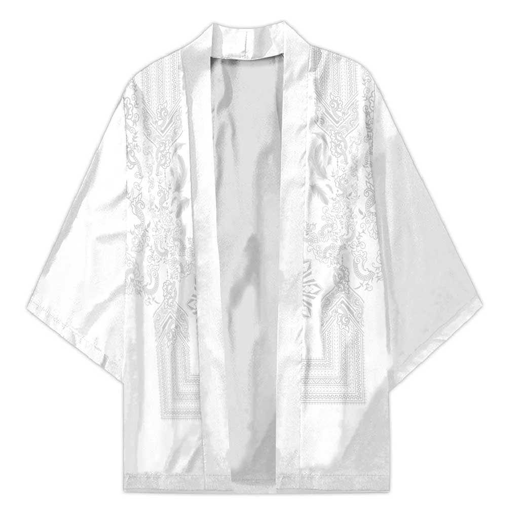 Philippines Barong Style Kimono with Polynesian Art and Leaf Motif White Color LT03 Unisex White - Polynesian Pride