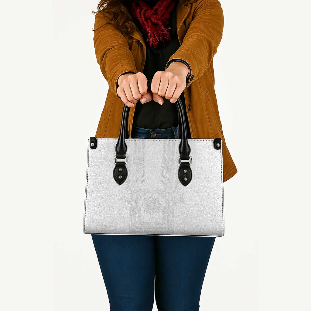 Philippines Barong Style Leather Bag with Polynesian Art and Leaf Motif White Color LT03 - Polynesian Pride