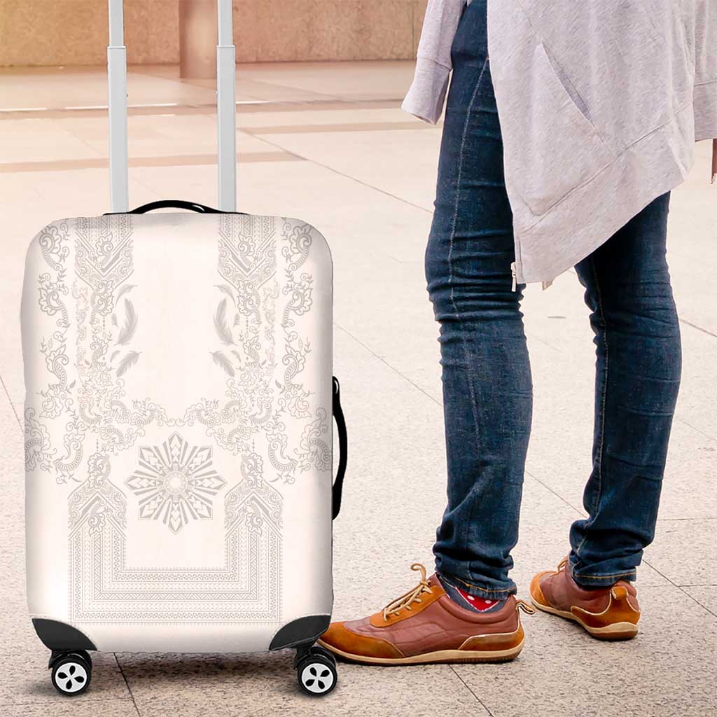 Philippines Barong Style Luggage Cover with Polynesian Art and Leaf Motif White Color LT03 White - Polynesian Pride