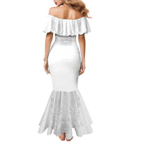 Philippines Barong Style Mermaid Dress with Polynesian Art and Leaf Motif White Color LT03 - Polynesian Pride